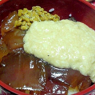 とろろ納豆とカツオの漬け丼